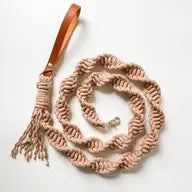 Macrame Dog Leash w/ Leather Handle - Black Rope