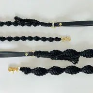 Macrame Dog Leash w/ Leather Handle - Black Rope