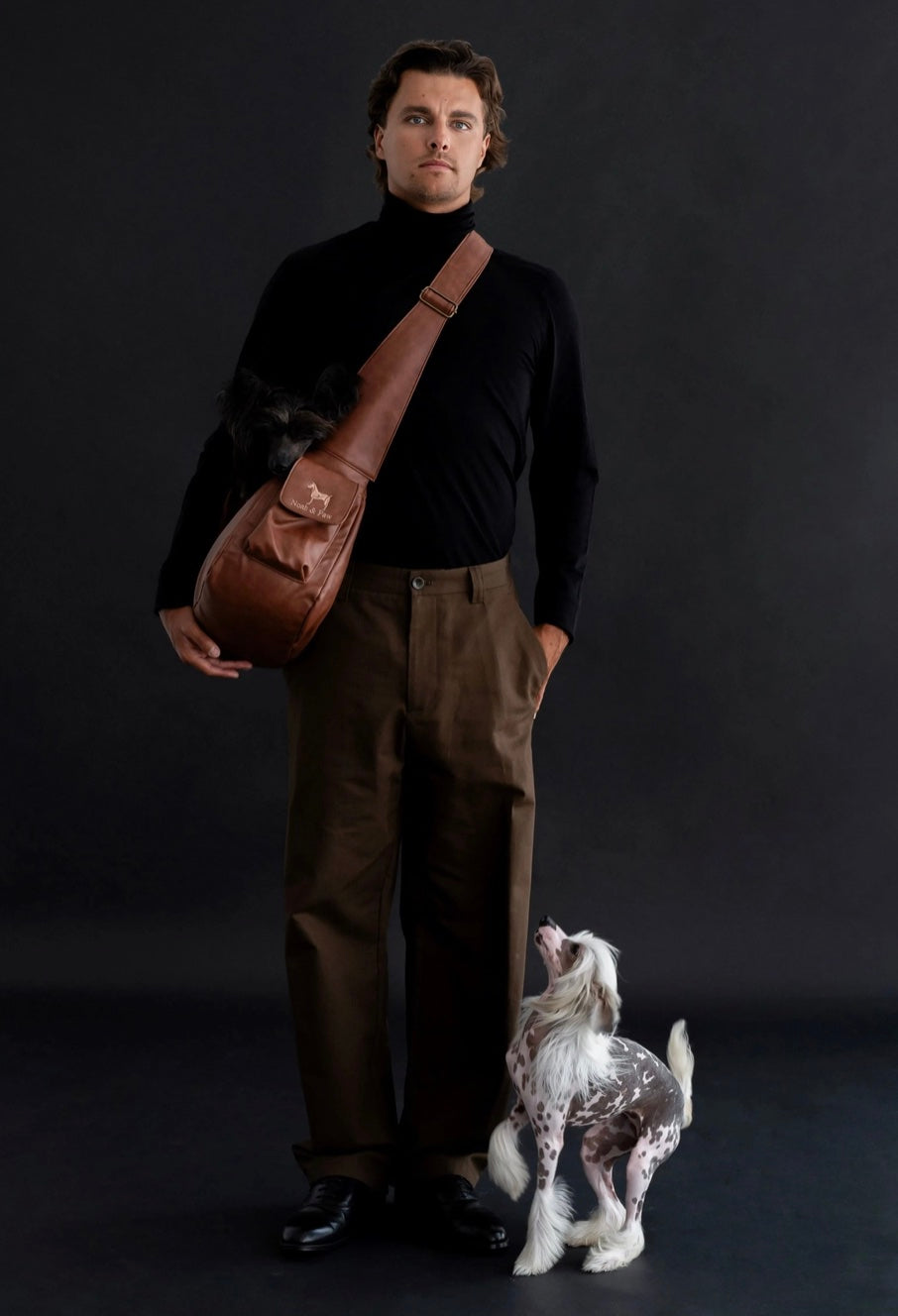 Vegan Leather Pet Sling Carrier, Ruffle Style